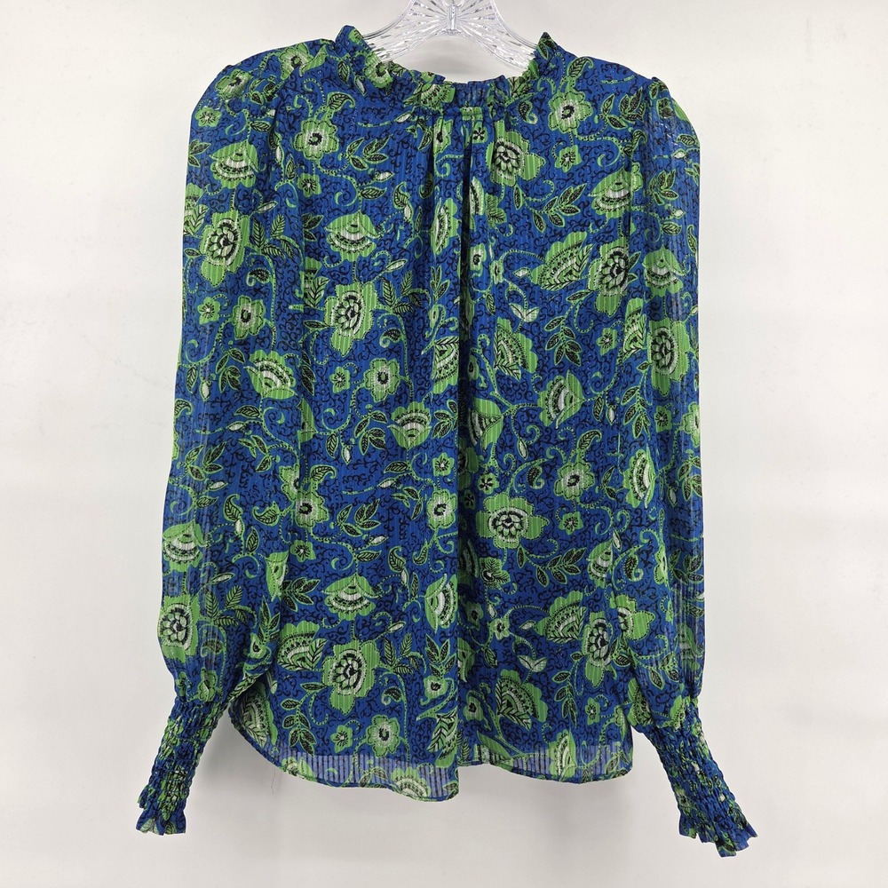 Maison dAmelie Top Blouse XS Blue Green Floral Bright‎ Fun Maximalist